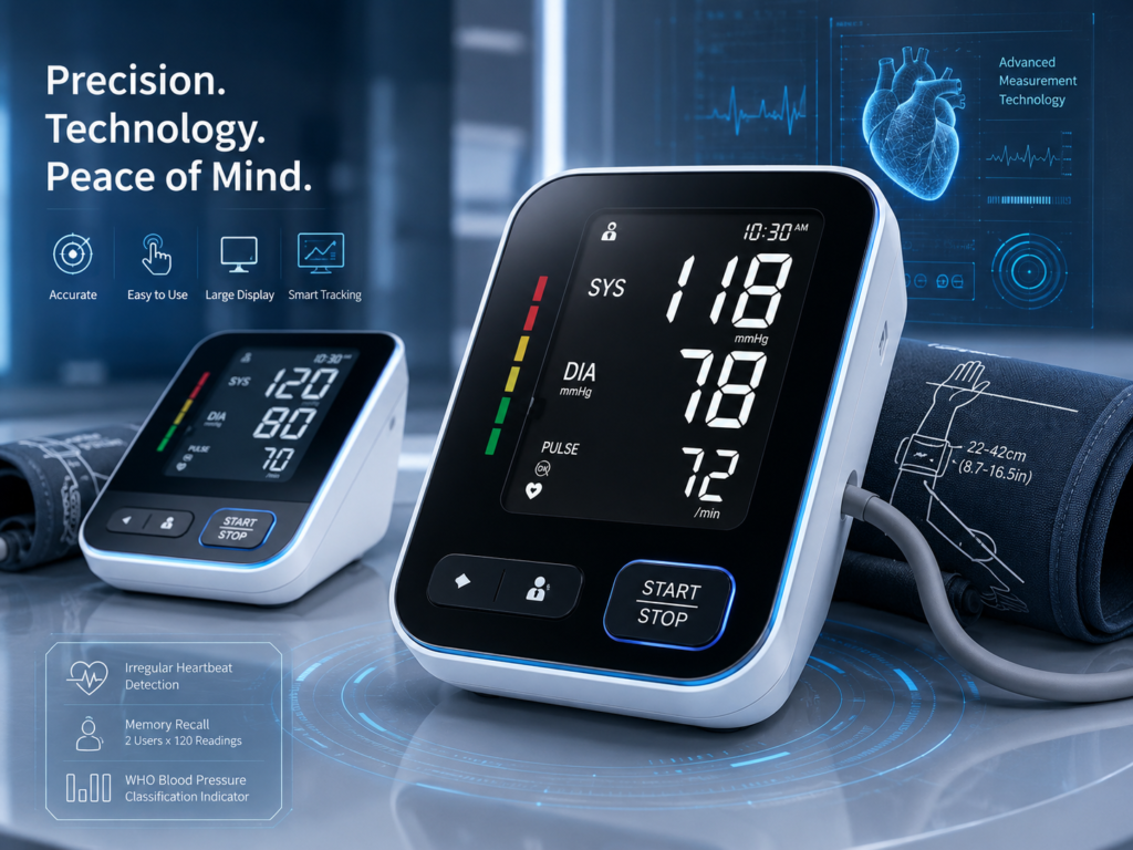 Large Display Blood Pressure Monitors for Easy Home Readings Large Display Blood Pressure Monitors with easy-to-read digital screens, upper arm cuffs, and smart tracking features for accurate home blood pressure monitoring.